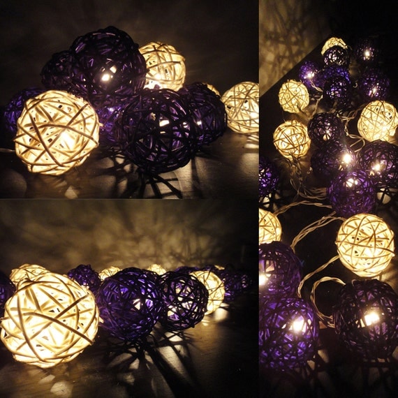 20 Mixed Purple Tone Handmade Rattan Balls Fairy String Lights Party Patio Wedding Floor Table or Hanging Gift Home Decoration