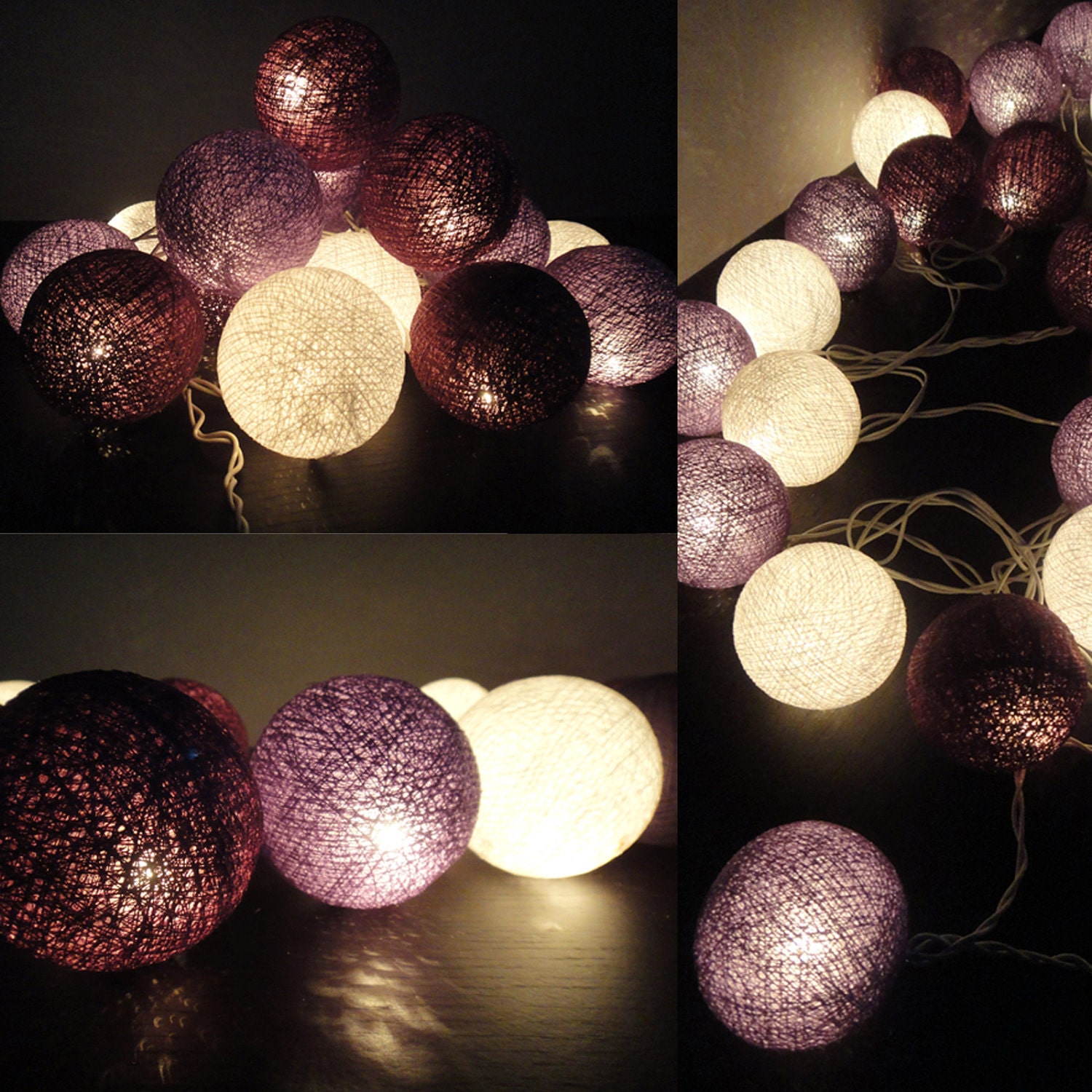 20 Mixed Purple Tone Cotton Balls Fairy String Lights Home Decor Party Patio Wedding Floor Table or Hanging Gift Home Decoration