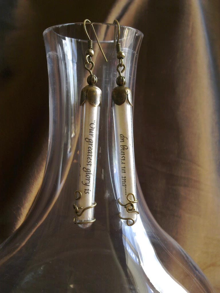 Inspirational Earrings, Steampunk style - "Our greatest glory.." - Ralph Waldo Emerson