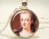Marie Antoinette Necklace, Art Pendant Charm With Necklace Chain, Silver Plate (0344S1IN)