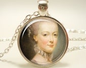 Marie Antoinette Necklace, Art Pendant Charm With Necklace Chain, Silver Plate (0347S1IN)