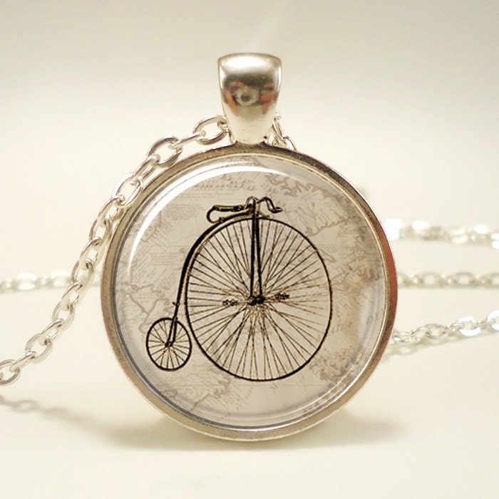 Penny Farthing Bicycle Necklace, Hipster Vintage Style Bike Pendant, Silver Plate (0512S1IN)