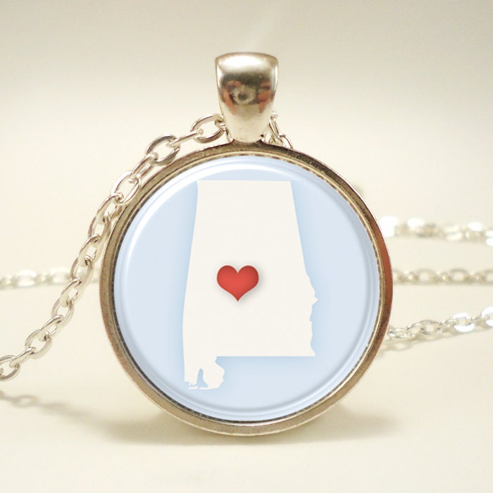 Alabama State Necklace, I Love Alabama Heart Necklace (0563S1IN)