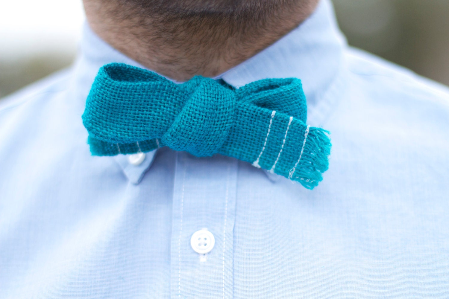 Skinny Turquoise Burlap Bow Tie