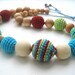 Nursing Necklace green blue brown striped  spring colors - Crochet Necklace - Mommy Organic -Nursing necklace
