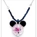 Lampwork Glass Pink & Black Mouse Pendant on Silver Plated Chain with Seed Beads
