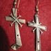 Vintage KIT CARSON Signed Sterling Silver Cross/Heart Pierced Dangle Earrings