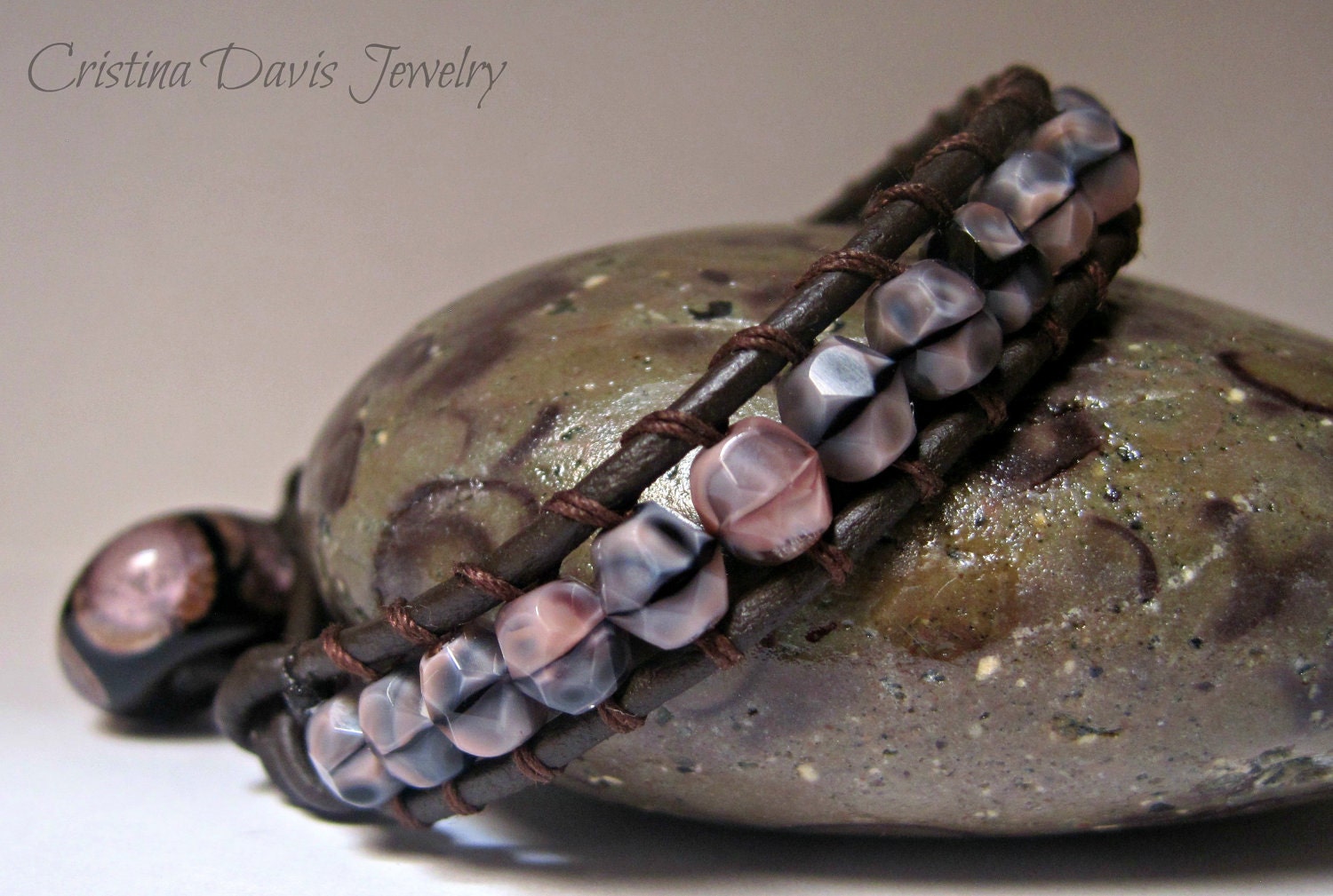 Leather Wrap Bracelet, Pink and Black, Single Wrap, Boho Chic