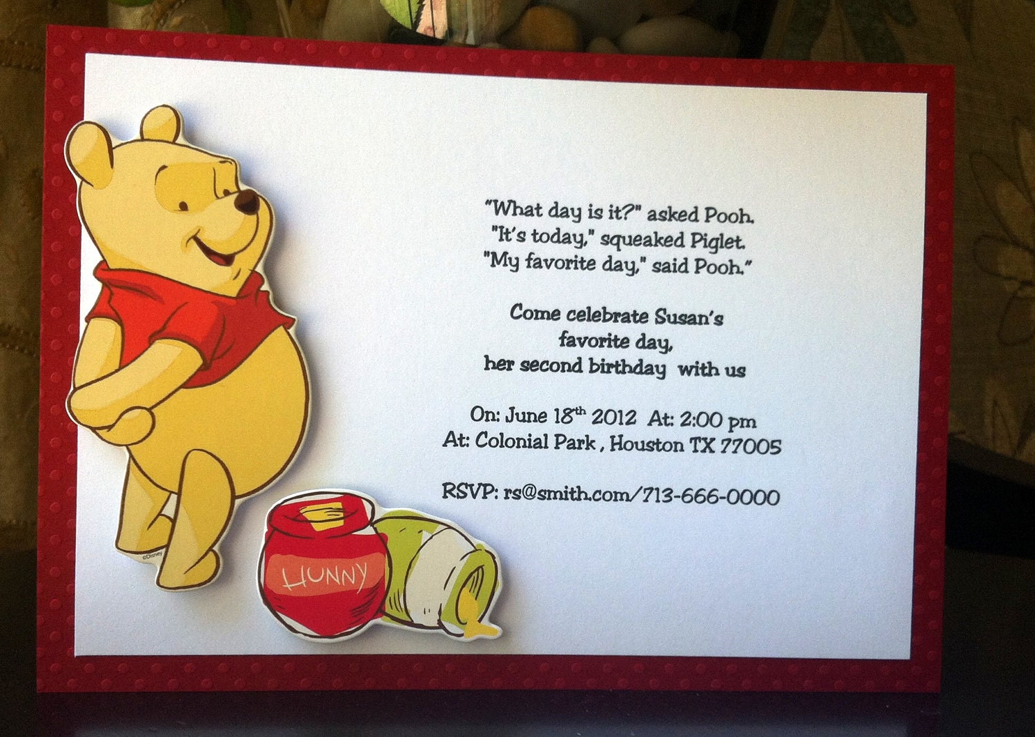 12 invitations for a Winnie the Pooh Themed party
