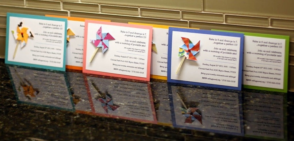 12 Invitations for a pinwheel themed / Pool Party /Summer Party