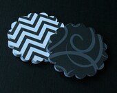 25 - 2.25" Black 2 Sided Scallop Circle Tags for Cupcake Toppers, Scrapbooking, Gift Tags, Labels and more