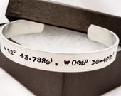 Hand Stamped - Cuff Bracelet - Persoanlized - Latitude and Longitude - Geographical Location