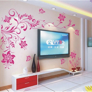 Beautiful Flower With Fly Butterflies    Nature Vinyl Wall Paper Decal Art Sticker Q130