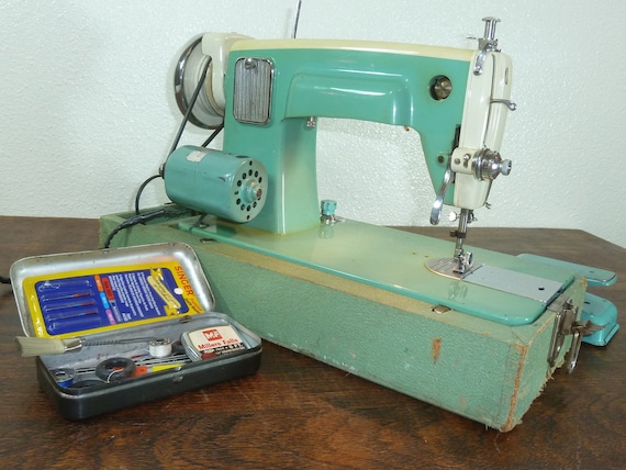 Vintage 1958 Turquoise Blue/ Mint Green Brother Sewing Machine