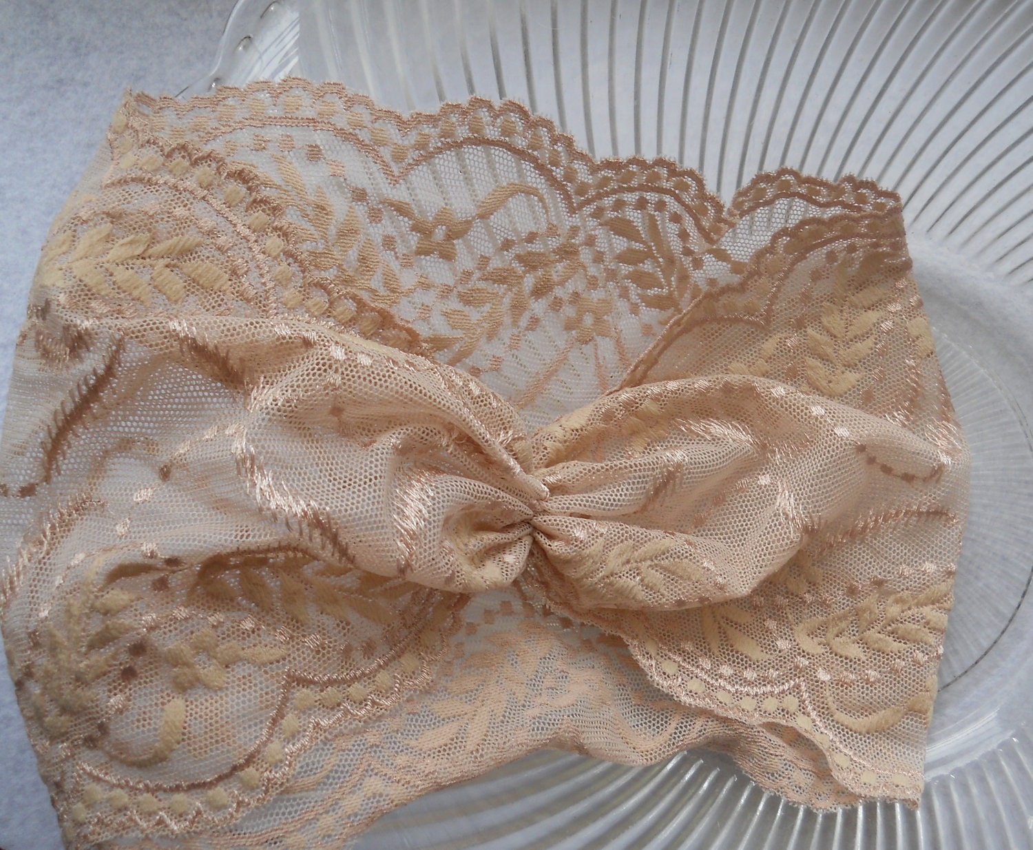 Antique Ivory Champagne Ultra Wide Vintage Style Stretch Lace Retro Bridal Headband Wedding Headpiece by Leelee's Bridal Accessories on Etsy