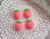 4pc Cute Strawberry Cabochon Pink