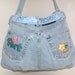 SALE Ready to Ship Upcycled Denim Blue Jeans Purse Diaper Bag lined, with applique & belt
