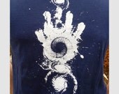 Universe Chakra Creation - Galaxy Hand White Screen Print on Navy Smooth Soft T-Shirt