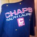SALE Chaps Ralph Lauren Blue and Red Boyfriend Off The Shoulder Tshirt Upcycled short Sleeves Faded Cut Distressed Large Gold Pyramid Studs