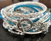 Boho Chic Endless Leather Wrap Beaded Turquoise Nantucket Bracelet with Silver Accents...."FREE SHIPPING"