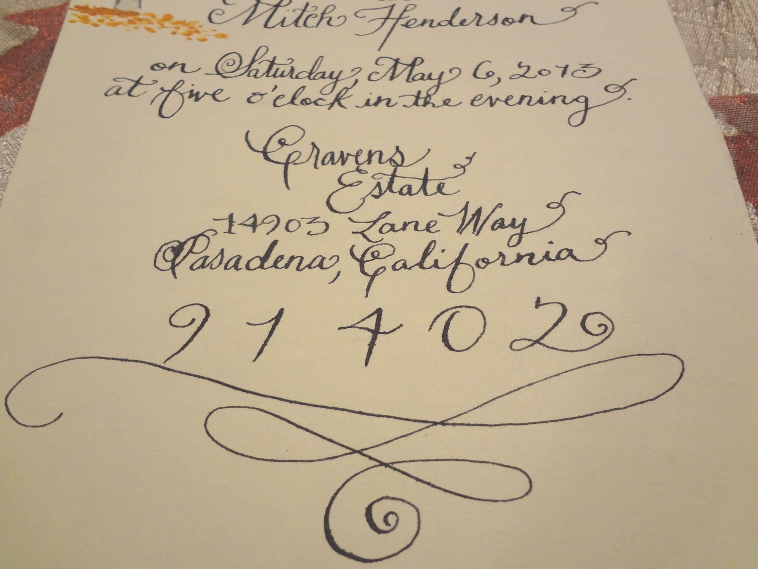 Handpainted wedding invitation
