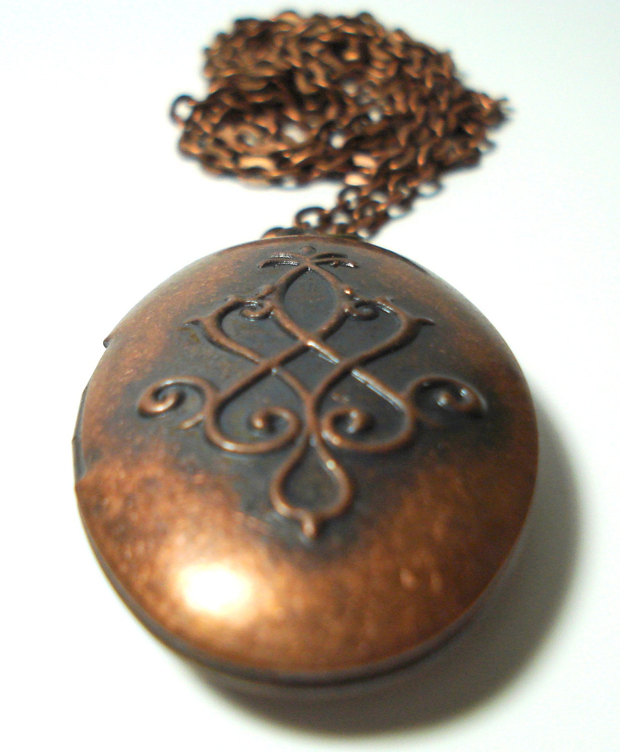 Solid Perfume Locket Copper Oval Filigree