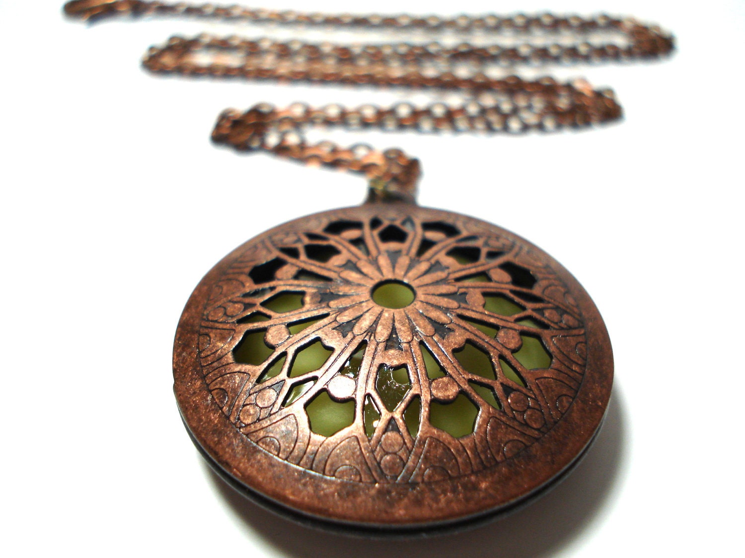 Solid Perfume Locket Copper Filigree Round Cutout Style 3