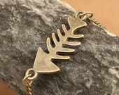 Vintage fish bone bracelet- Antique bronze fish bones bracelet