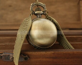 Harry potter golden snitch pocket watch necklace with wizard magic ball and wing charms