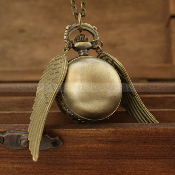 Harry potter golden snitch pocket watch necklace with wizard magic ball and wing charms
