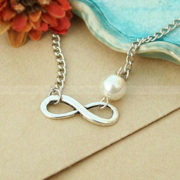 Karma pearl necklace-vintage karma love necklace-infinity  necklace