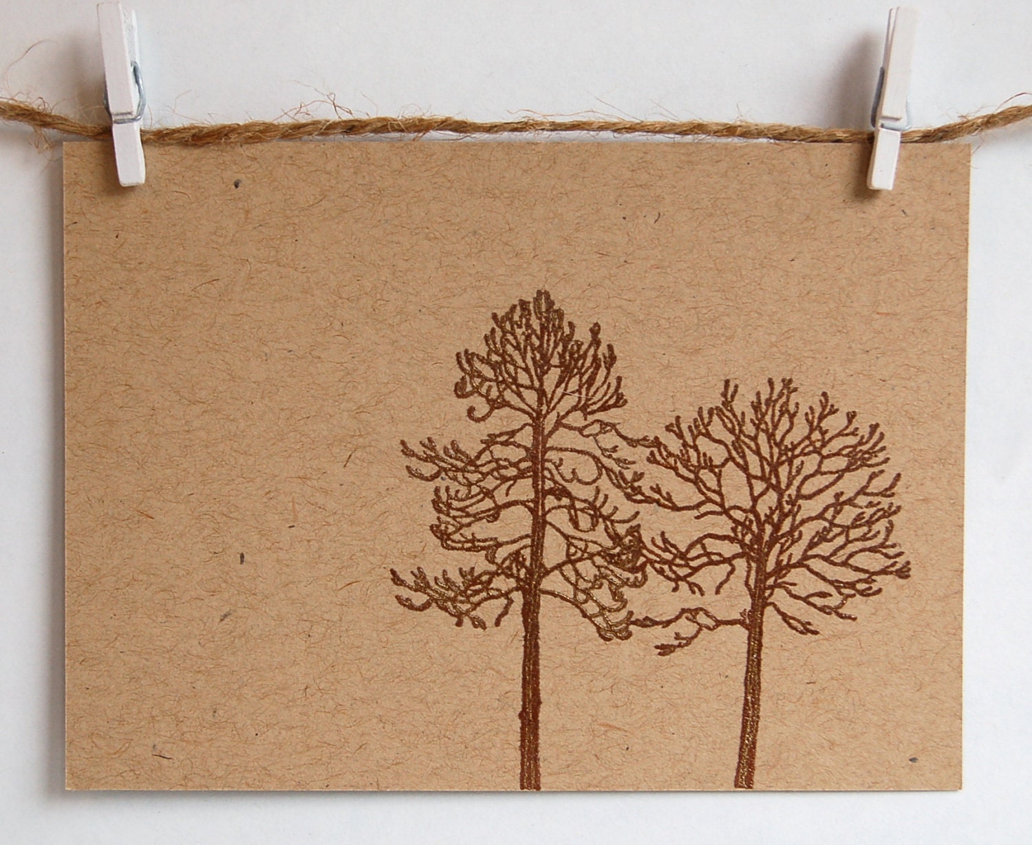 Embossed Oak Tree, Hand Stamped Embossed Cards with Faux Bois Wood Grain Pattern Envelope