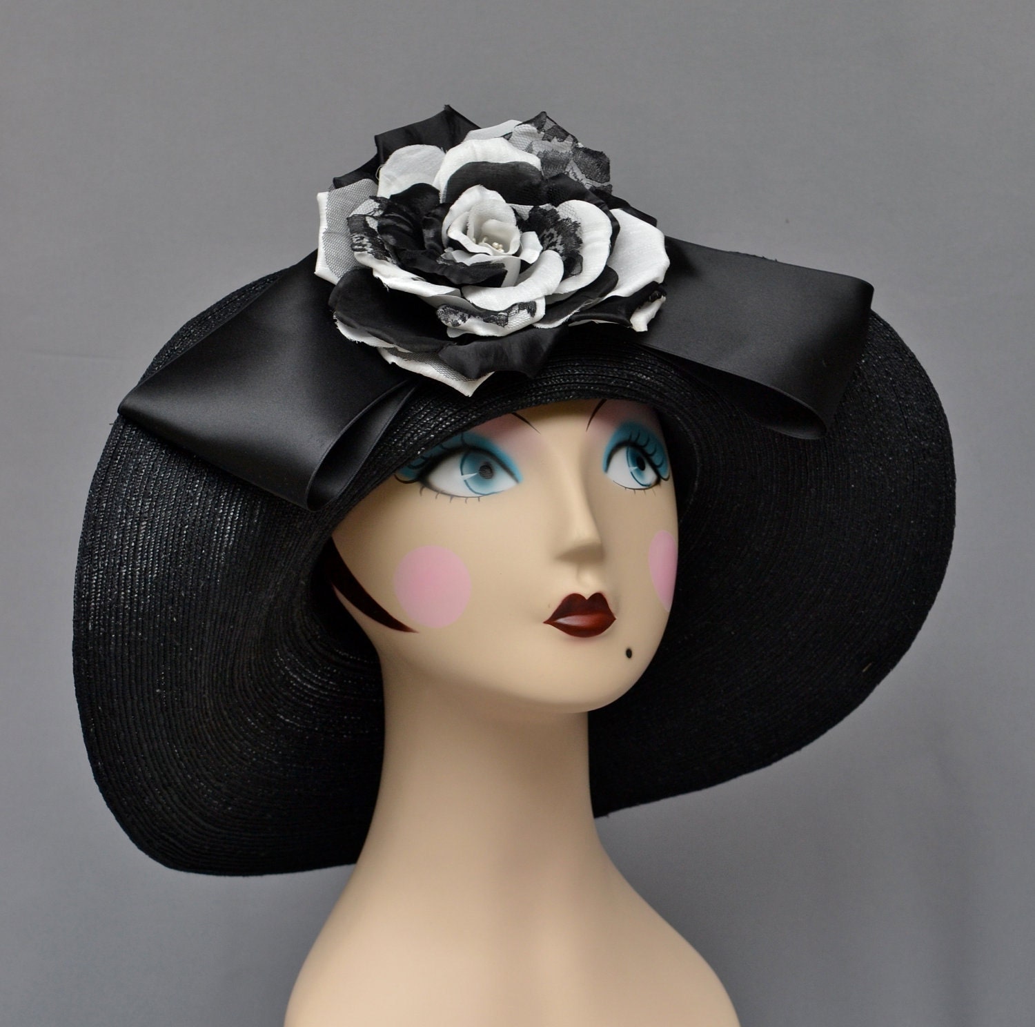 Kentucky Derby Hat, Garden Party, Couture Women's Hat, Easter, Large Brim, Milan Braid Straw, Handmade, Hand blocked