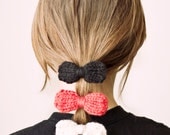 ONE knitted, acrylic, bow hair elastic, choose your color