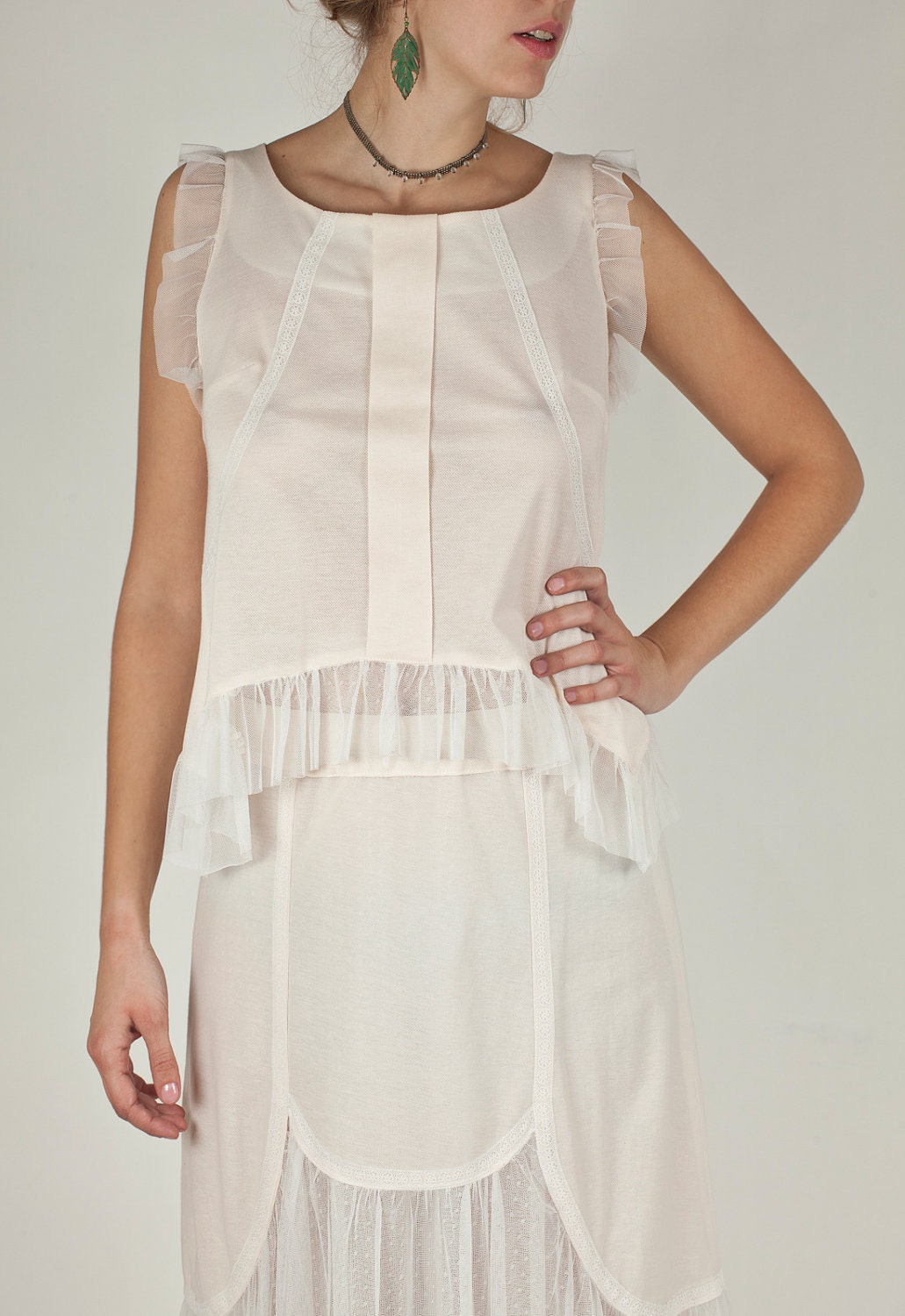 Rose Mesh Lace Top Cropped Jacket, Romantic blouse, Made to order, Custom made top