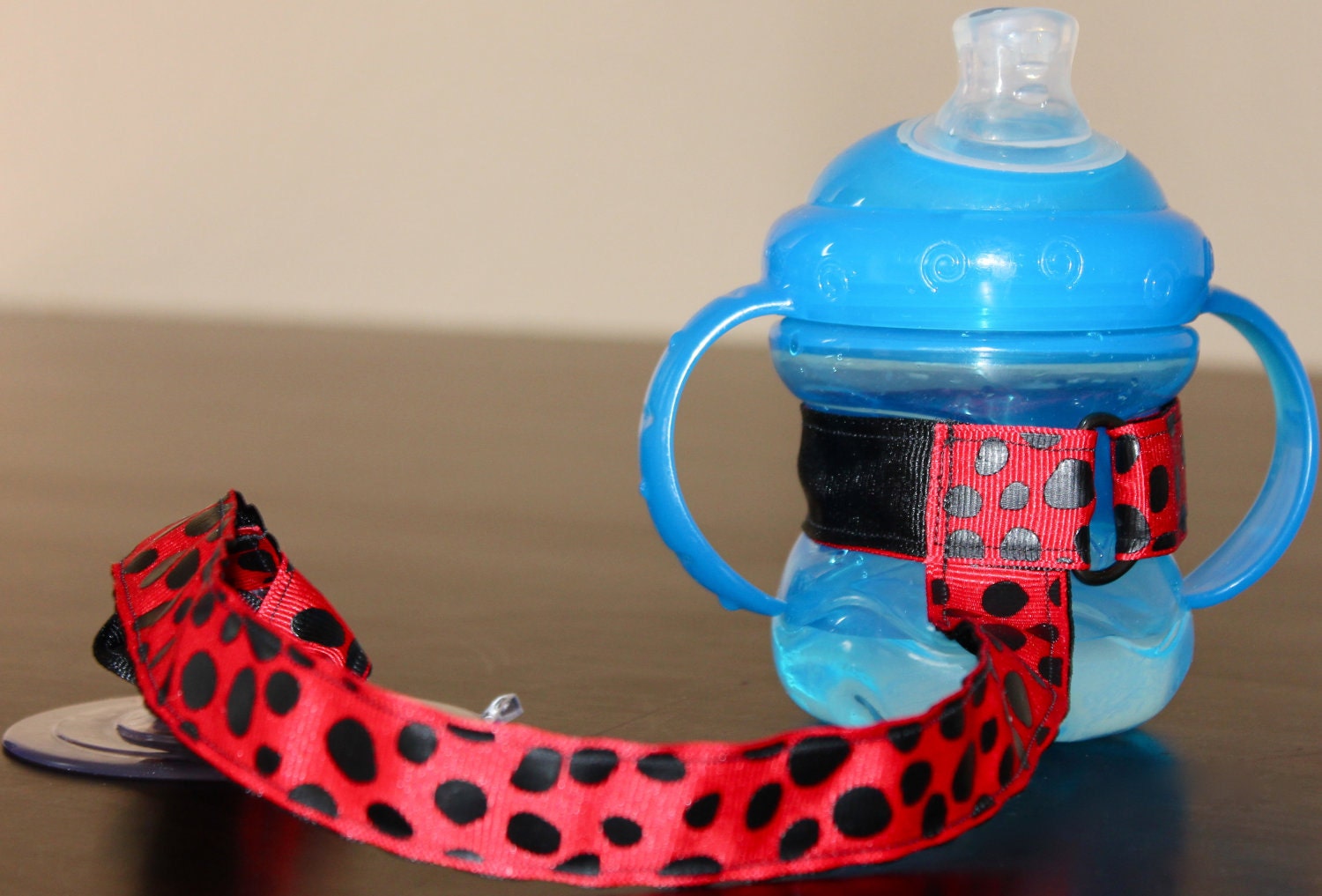 Bottle Tether, Toy Tether, Sippy Strap with Suction Cup-Red Dalmatian Print