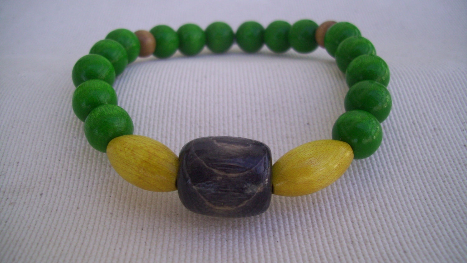 Mens Reggae Green Yellow Beaded Bracelet Summer Stretch Bangle for Guys Mens Eco Jewelry