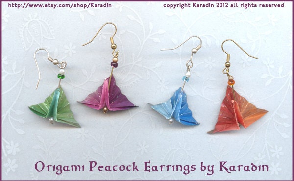 Gilded Origami Peacock Earrings