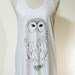Owl Bird Cute Animal Style Animal Fashion Mini Dress Women Cream Dress Owl T-Shirt Screen Print Size M