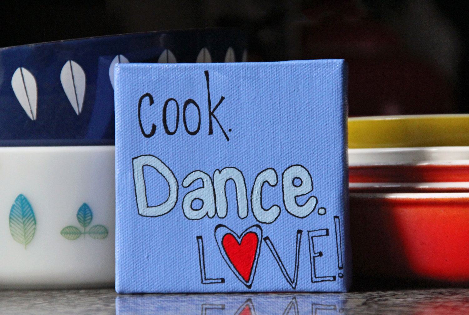 Cook Dance Love Art Painting - "In The Kitchen, as in Life" - acrylic on canvas - red, blue, white - child, nursery, home décor