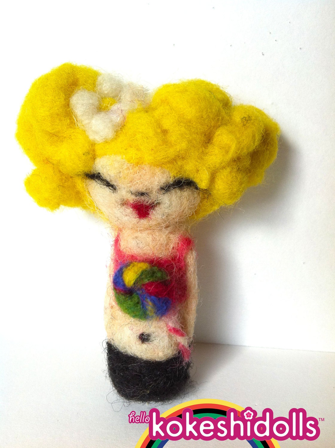 needle felted blond lollipop doll brooch