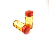 Antique Amber Glass with Orange Enamel Vintage Shakers