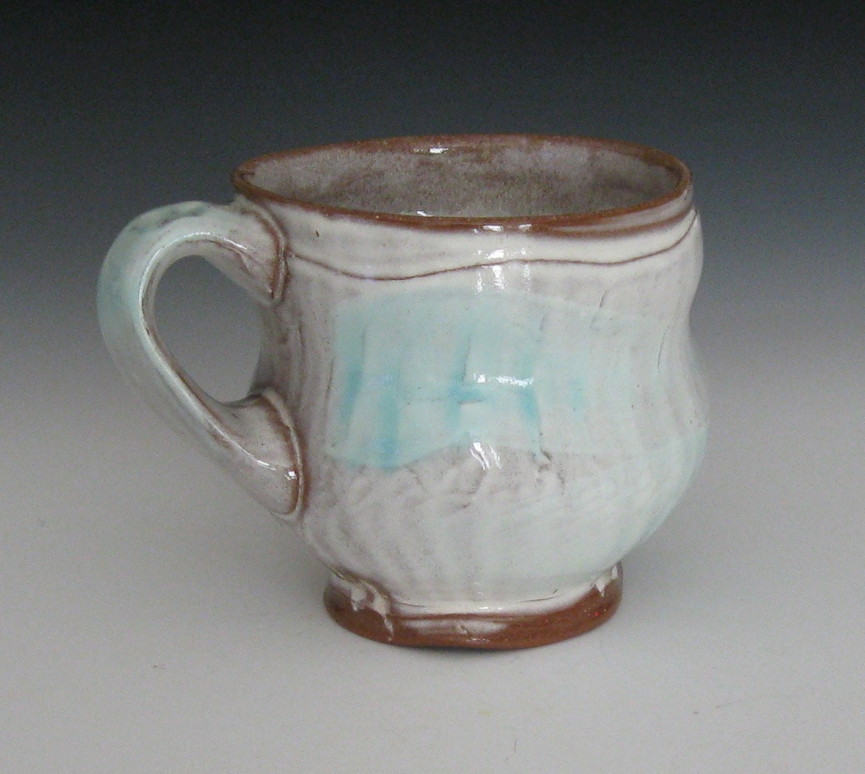 white and copper blue green terra cotta mug