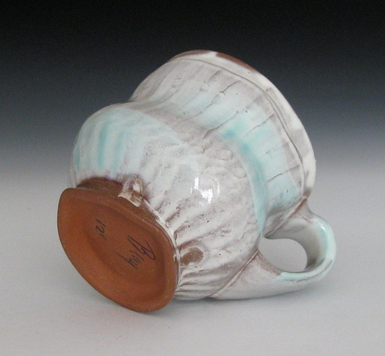 white and copper blue green terra cotta mug