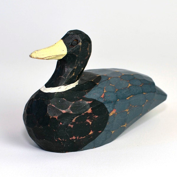 Wooden Duck Decoy - Painted Blue, Hand Carved, Rustic Style - Vintage Home or Hunting Decor