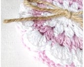 Vintage Crochet Coasters/Doilies of Natural color Set of 4 - pink white - cotton 10 cm 4" Ready to ship