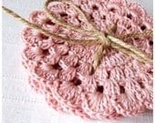 Vintage Crochet Coasters/Doilies of natural color Set of 6 - Dusty rose pink - cotton 4" READY TO SHIP