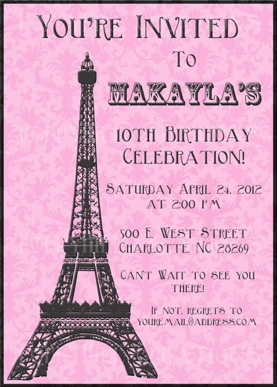 DIY Printable Eiffel Tower Invitation Black by PoppyHillCreations