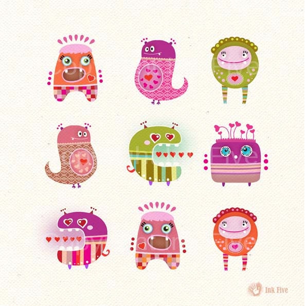 Nursery art print Love Monsters. Kids room decor. Cartoon images for children. Cute colorful illustration graphics. Fits 8x10 frame opening