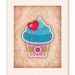 Cupcake Love art print. Kitchen art. Vintage mixed modern wall decor illustration. Brown cream  blue red sepia. Fits 8x10 frame opening